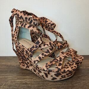 Torrid Leopard Print Ankle Wrap Platform Wedge Sandals 7.5 WW NWT